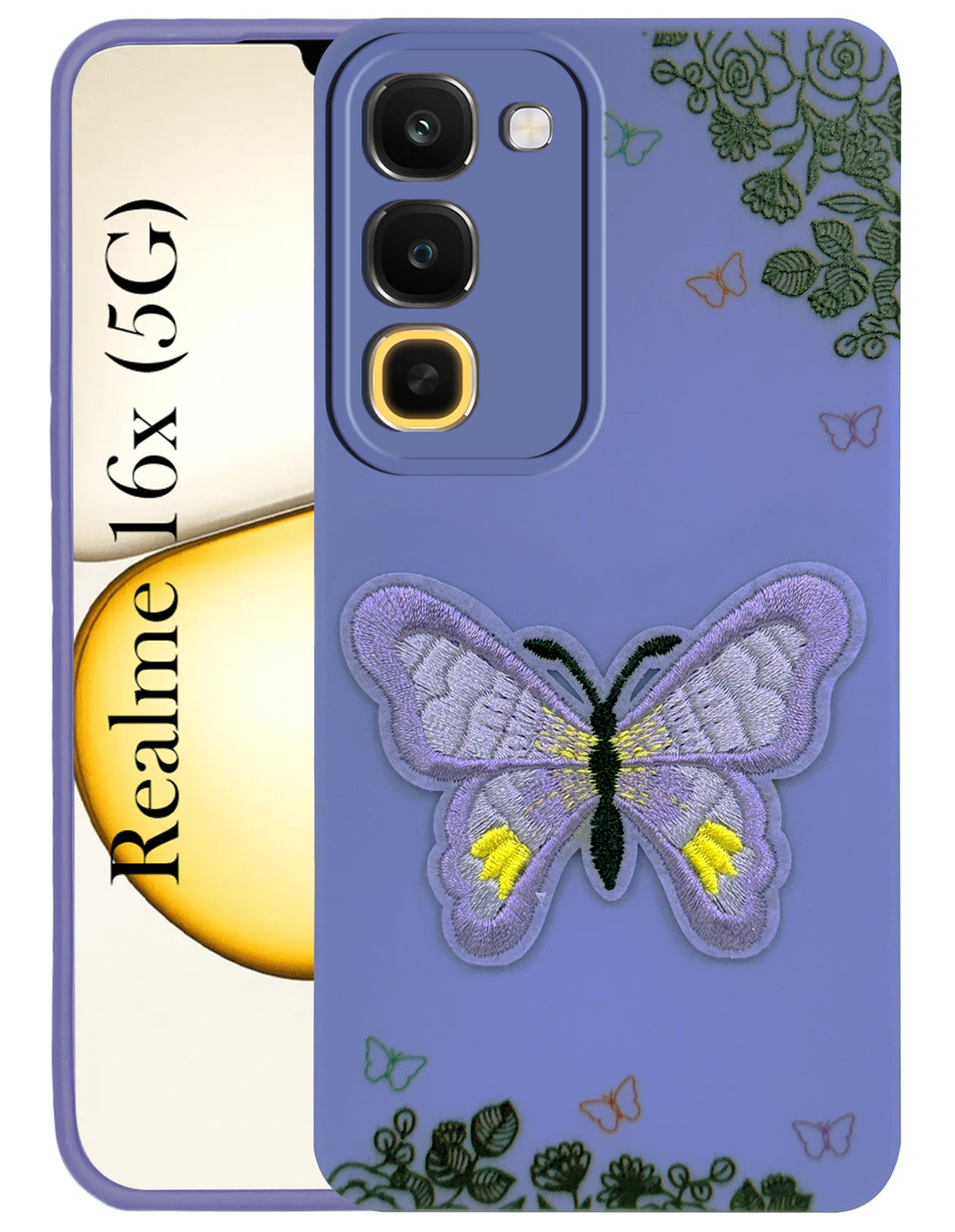 For Realme 16x 5G Back Cover Case (Soft Butterfly Embroidery | Women Teen Girls | Camera Protection| Matte Silicone)