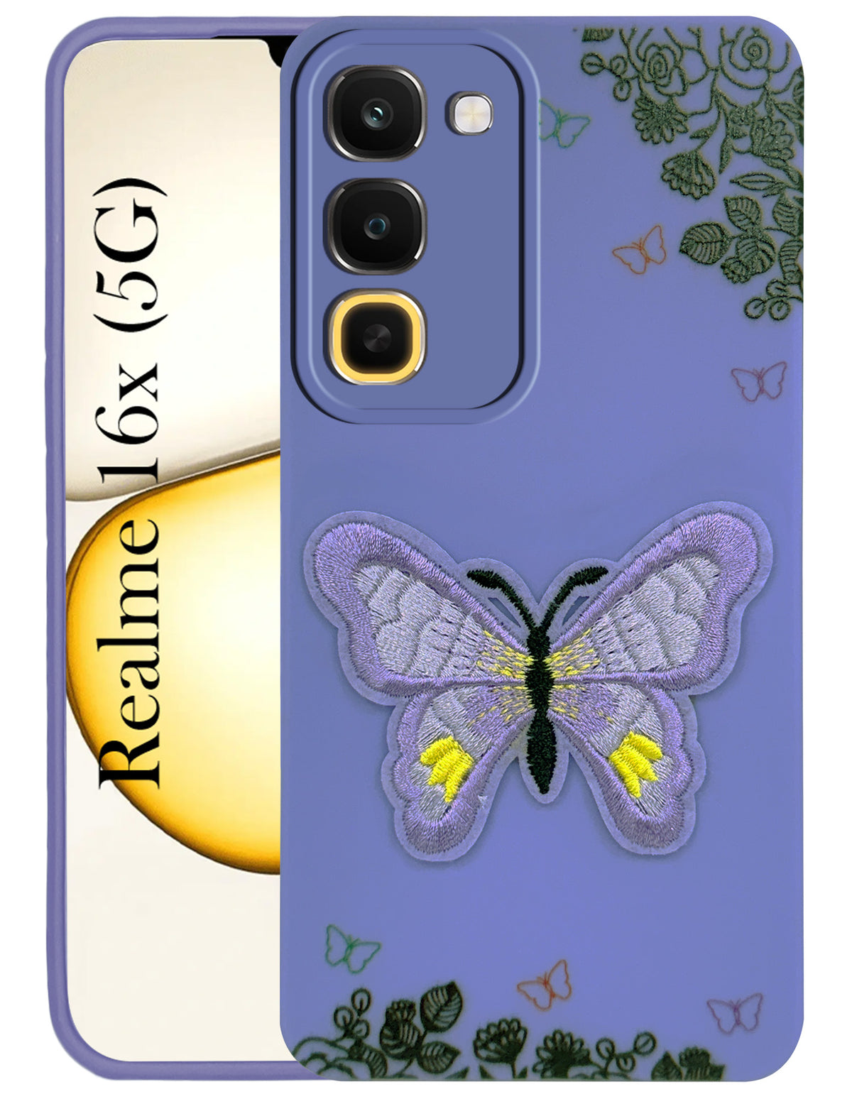 For Realme 16x 5G Back Cover Case (Soft Butterfly Embroidery | Women Teen Girls | Camera Protection| Matte Silicone)