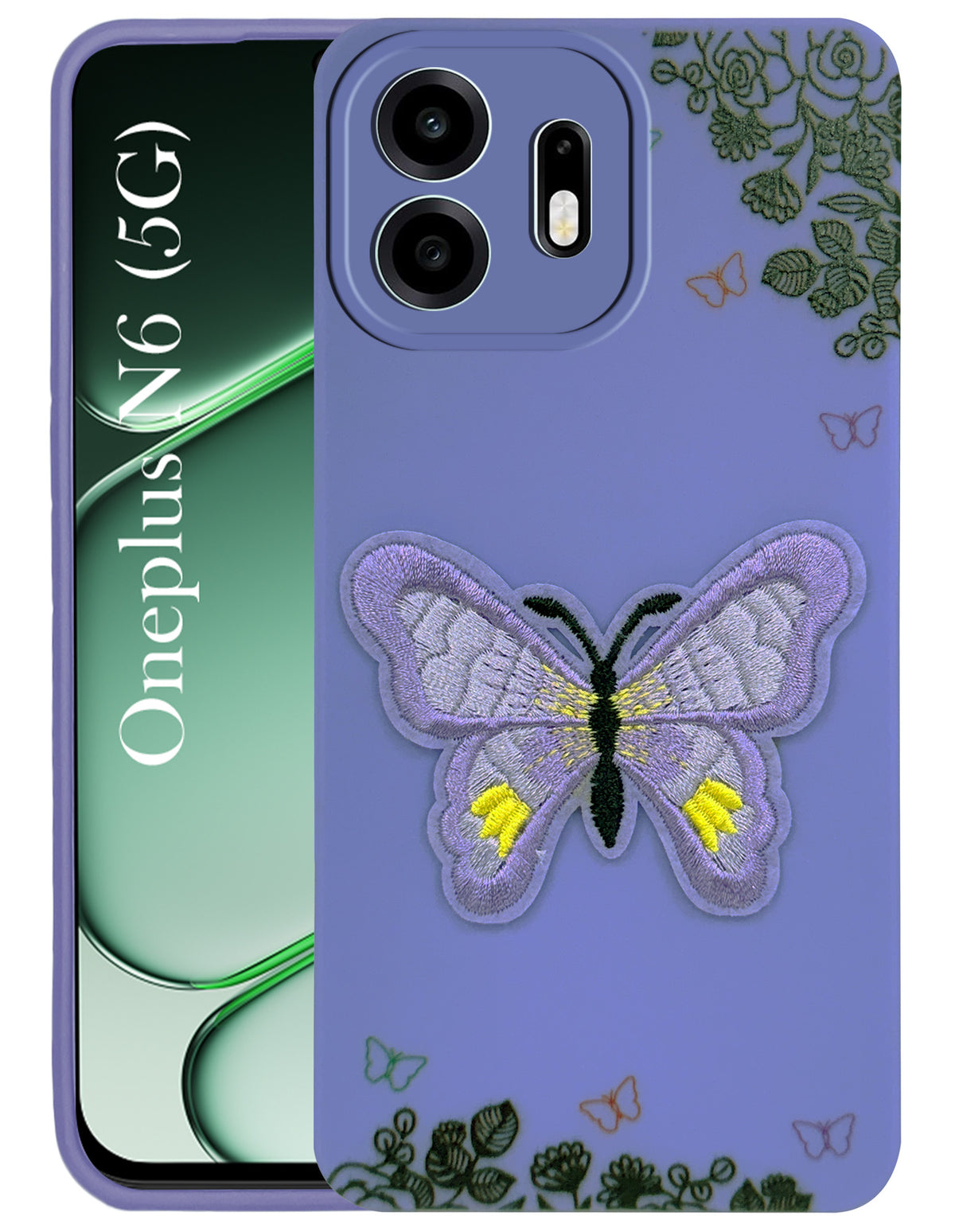 For OnePlus N6 Back Cover Case (Soft Butterfly Embroidery | Women Teen Girls | Camera Protection| Matte Silicone)