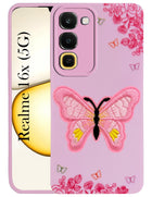 For Realme 16x 5G Back Cover Case (Soft Butterfly Embroidery | Women Teen Girls | Camera Protection| Matte Silicone)