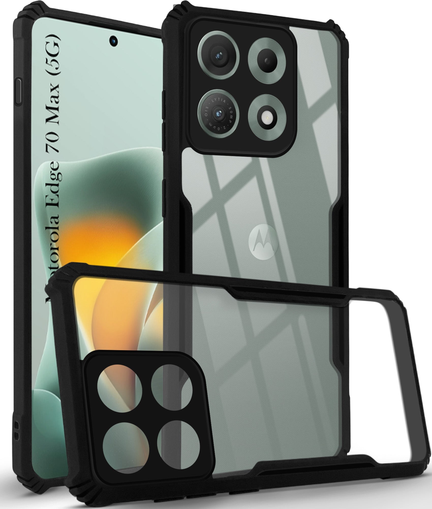 For Motorola Moto Edge 70 Max Back Cover Case Hybrid (Shockproof with Polycarbonate Clear Panel | Professional Black)