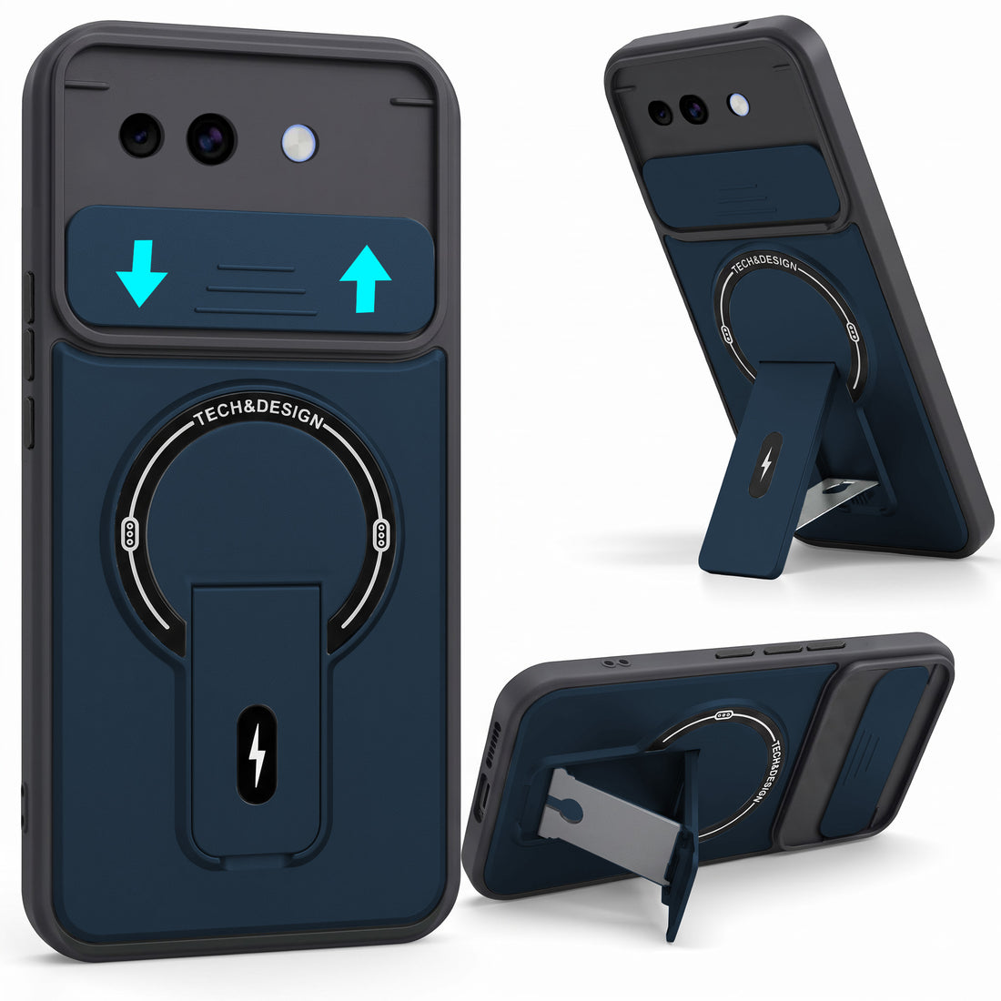 For Google Pixel 10a Back Case Cover Metallic (Hybrid Armor Kickstand | Sliding Shutter Camera Protection | MagSafe Compatible)
