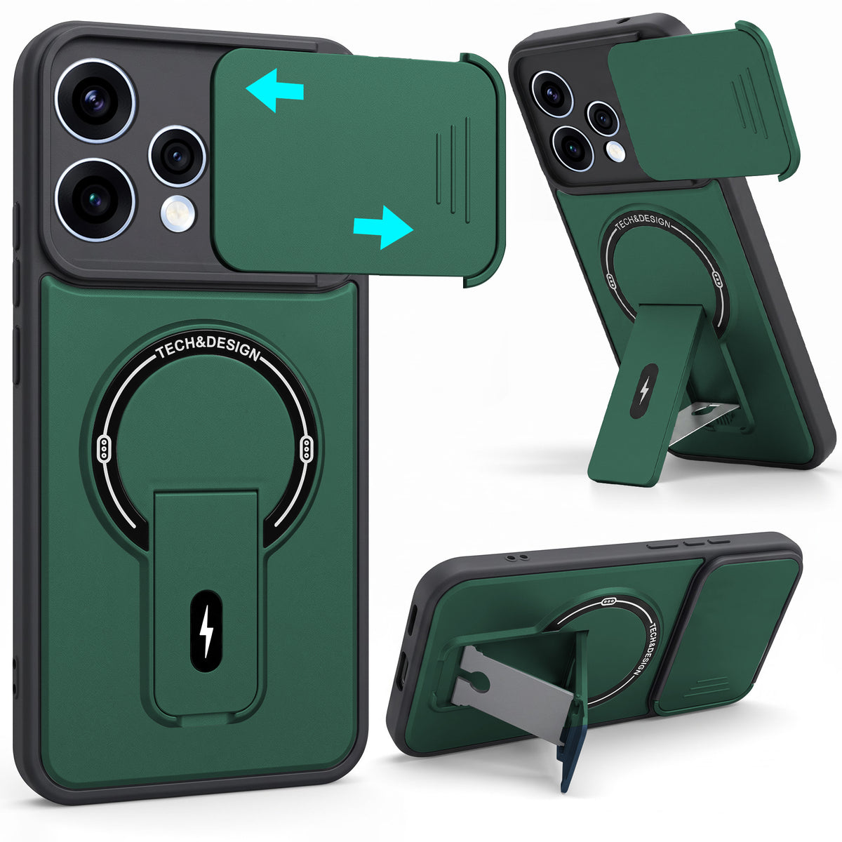 For Oppo Reno15 5G | Oppo Reno 15 5G Back Case Cover Metallic (Hybrid Armor Kickstand | Sliding Shutter Camera Protection | MagSafe Compatible)