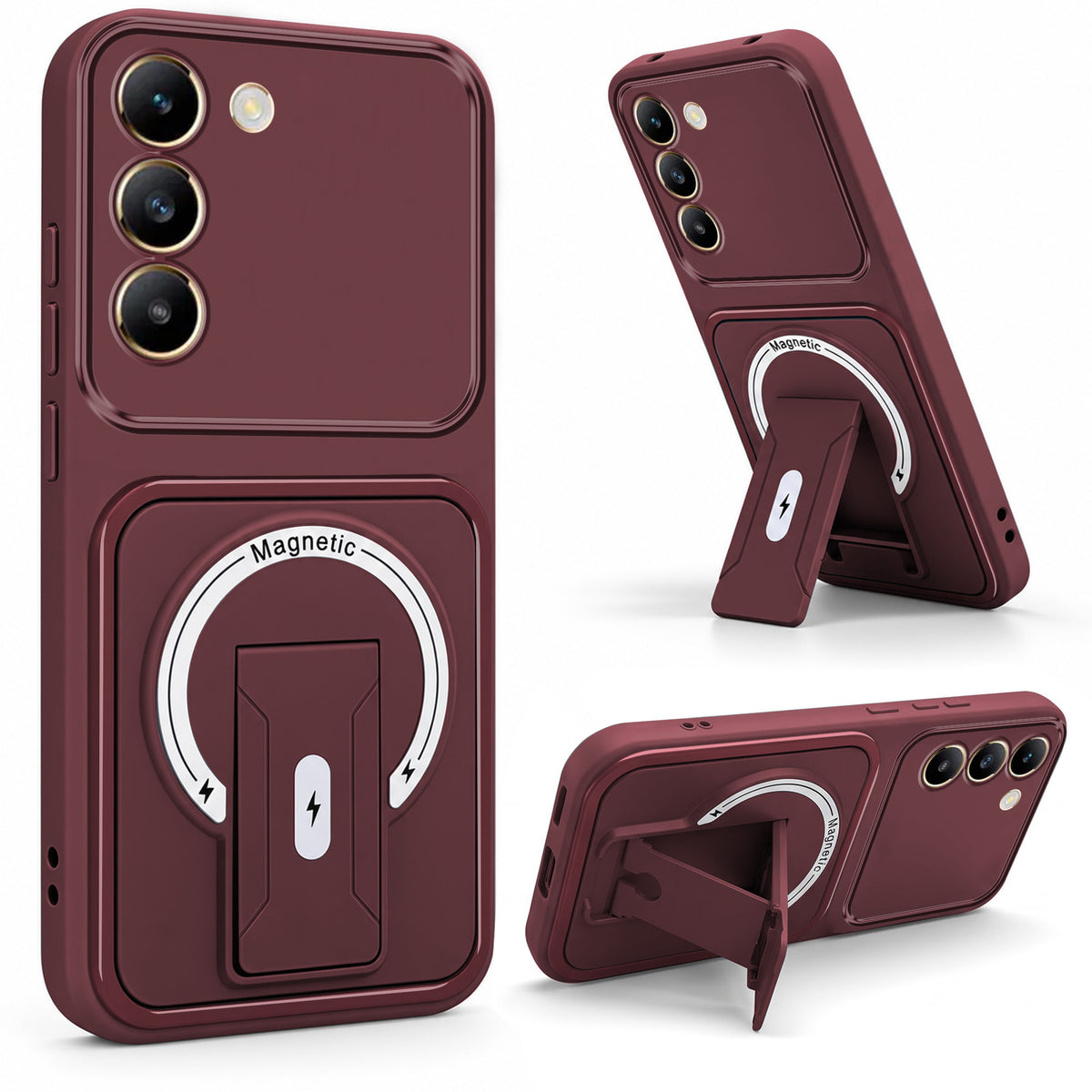 For Vivo Y200e Back Case Cover Metallic (Hybrid Armor Kickstand | MagSafe Compatible | Camera Protection Shockproof)