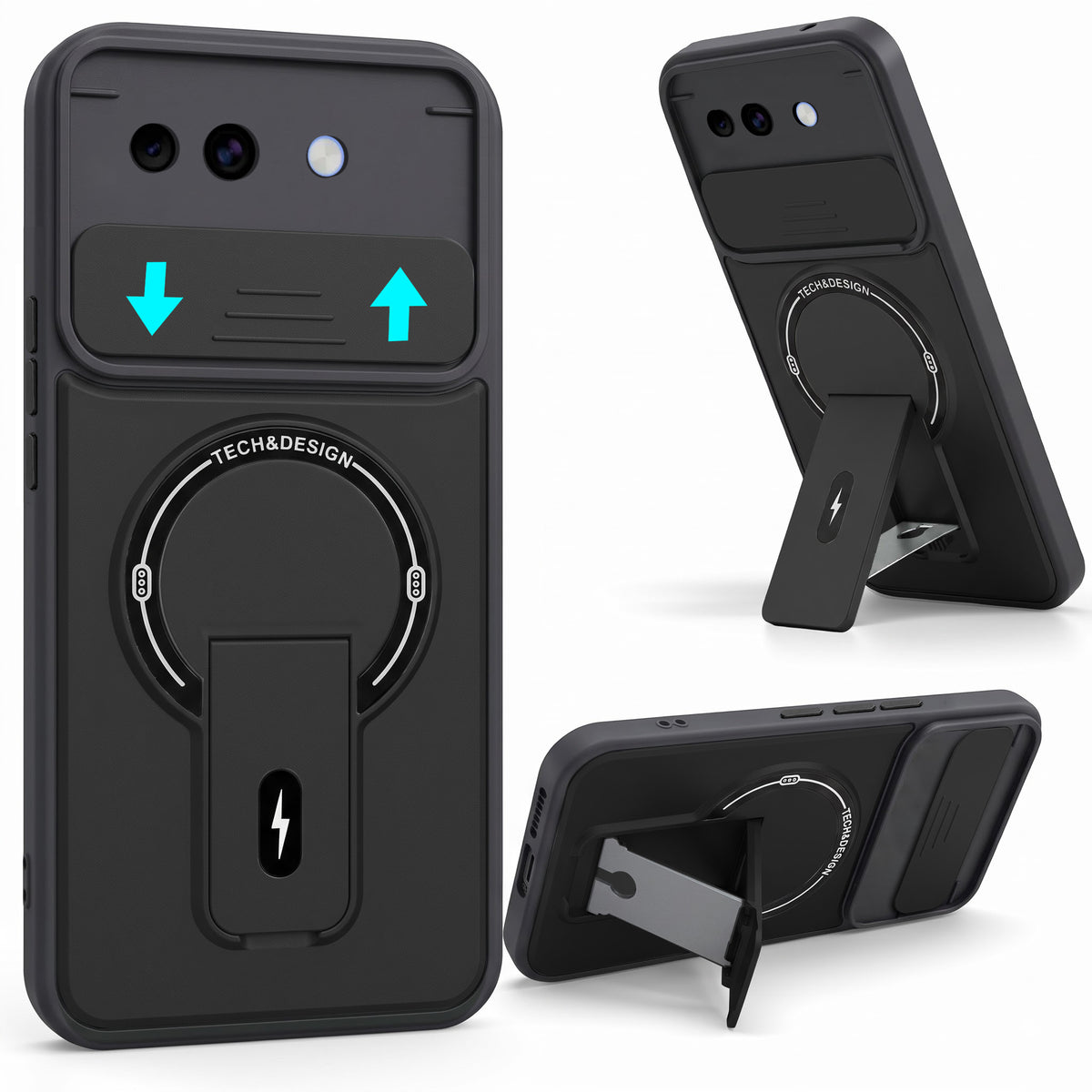 For Google Pixel 10a Back Case Cover Metallic (Hybrid Armor Kickstand | Sliding Shutter Camera Protection | MagSafe Compatible)