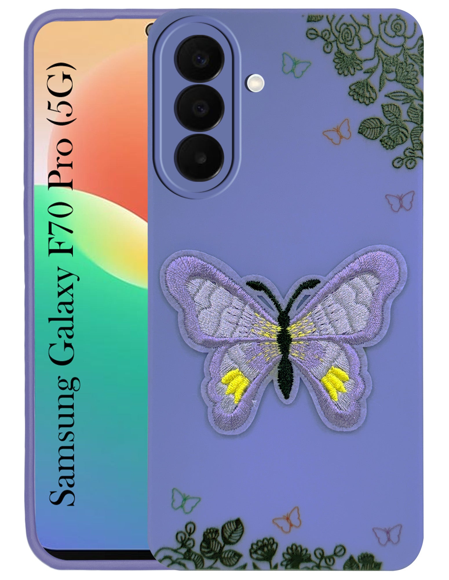 For Samsung Galaxy F70 Pro 5G Back Cover Case (Soft Butterfly Embroidery | Women Teen Girls | Camera Protection| Matte Silicone)