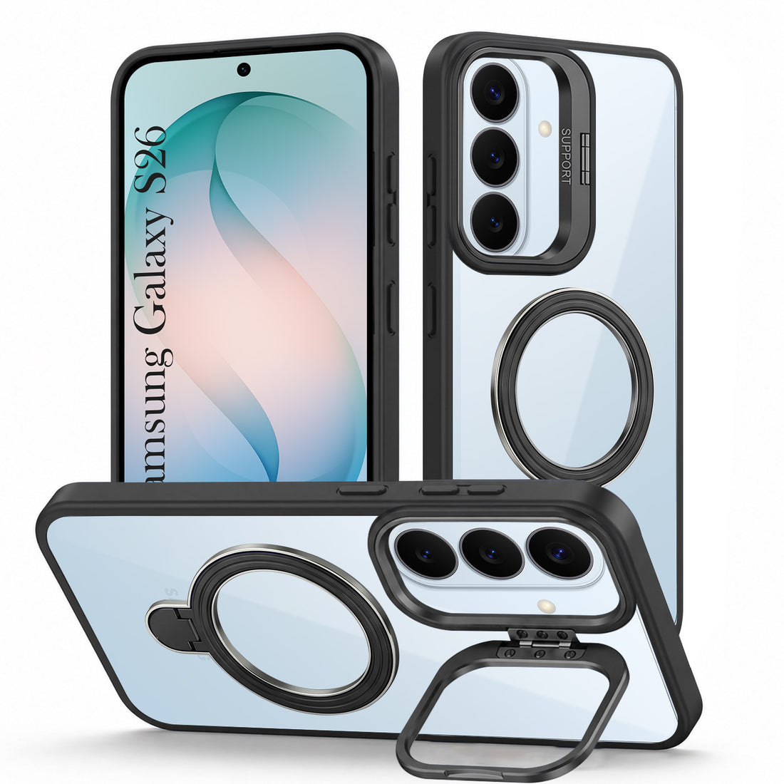 For Samsung Galaxy S26 5G Back Cover Case Crystal (Lifetime Anti Yellow | Magnetic Ring Stand | Camera Lens Protection | MagSafe Compatible)