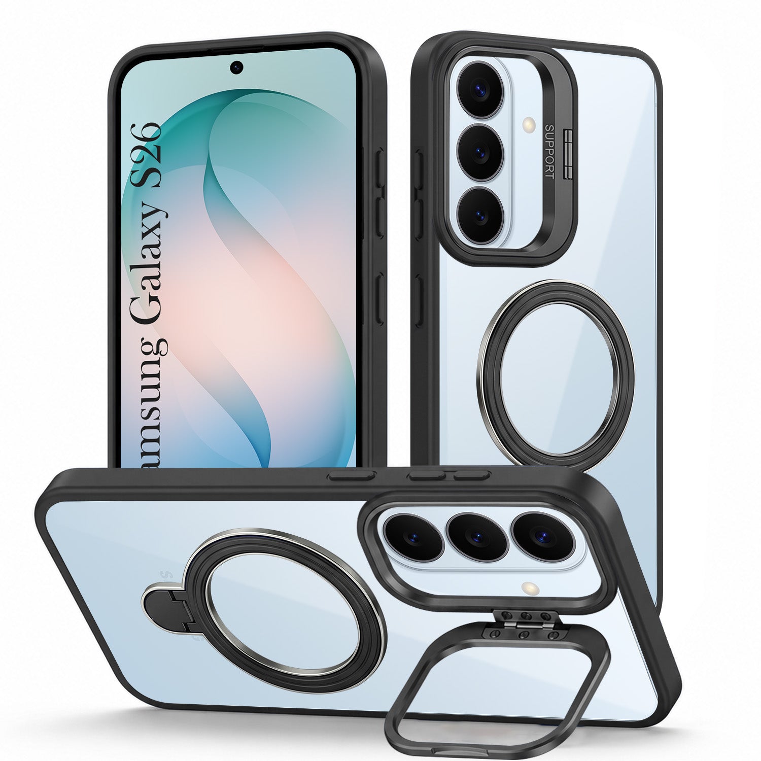 For Samsung Galaxy S26 5G Back Cover Case Crystal (Lifetime Anti Yellow | Magnetic Ring Stand | Camera Lens Protection | MagSafe Compatible)