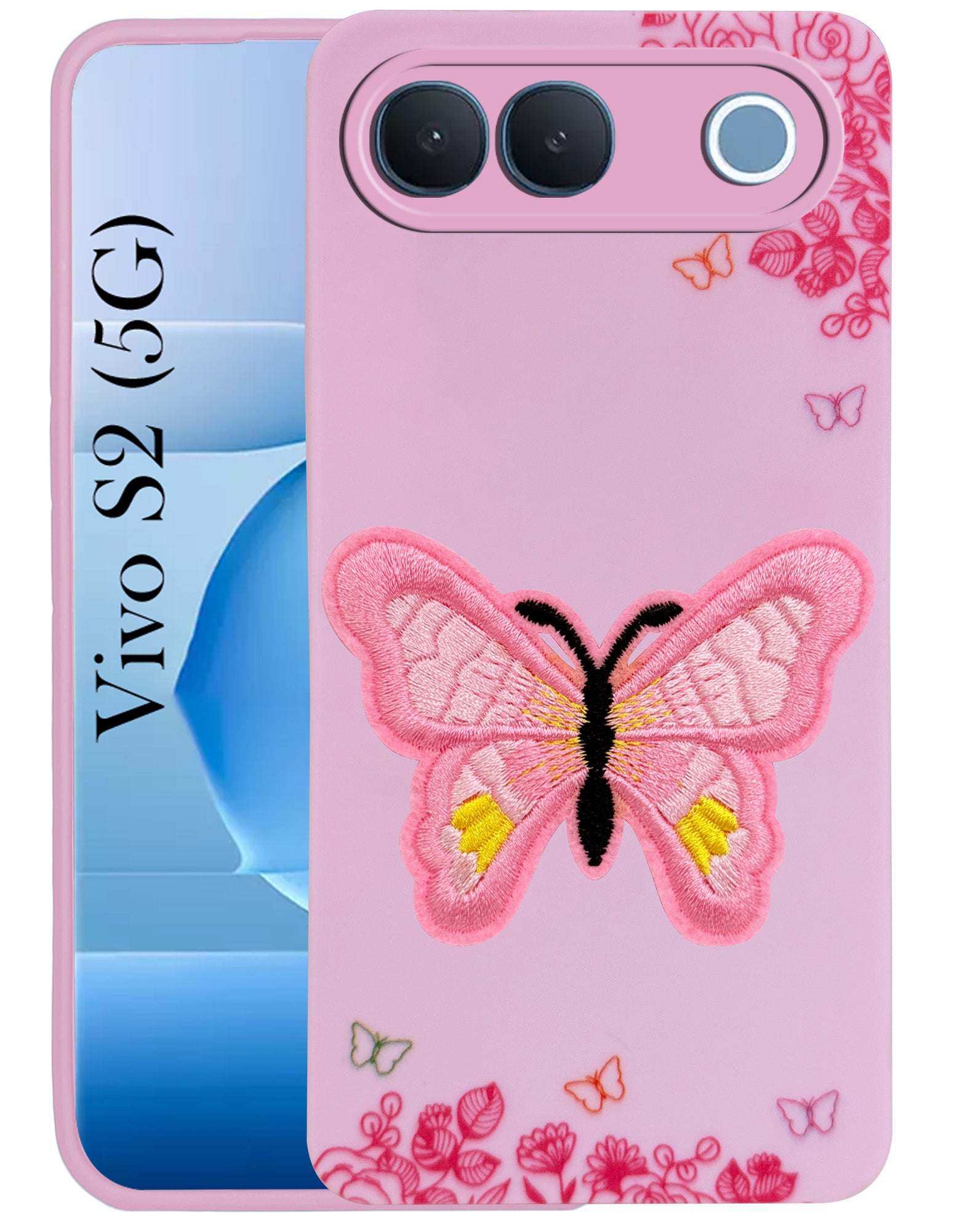 For Vivo S2 5G Back Cover Case (Soft Butterfly Embroidery | Women Teen Girls | Camera Protection| Matte Silicone)