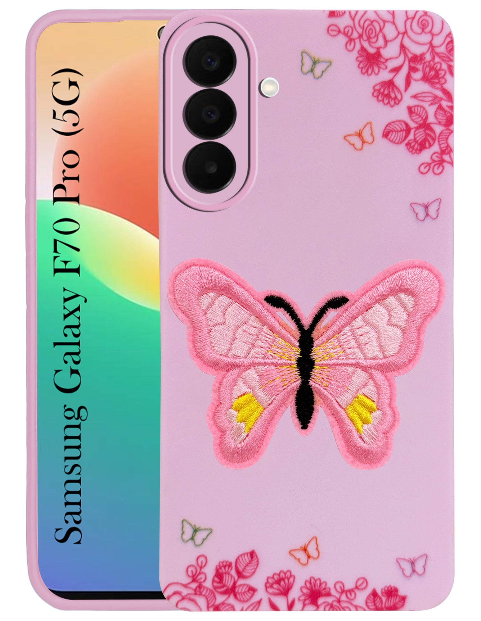 For Samsung Galaxy F70 Pro 5G Back Cover Case (Soft Butterfly Embroidery | Women Teen Girls | Camera Protection| Matte Silicone)