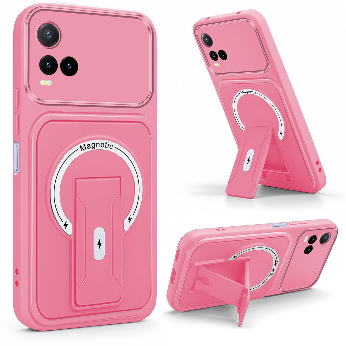 For Vivo Y33s Back Case Cover Metallic (Hybrid Armor Kickstand | MagSafe Compatible | Camera Protection Shockproof)