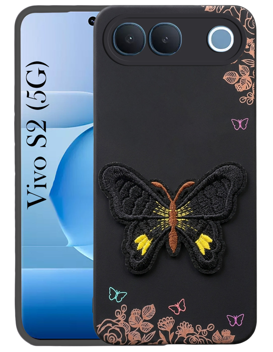For Vivo S2 5G Back Cover Case (Soft Butterfly Embroidery | Women Teen Girls | Camera Protection| Matte Silicone)