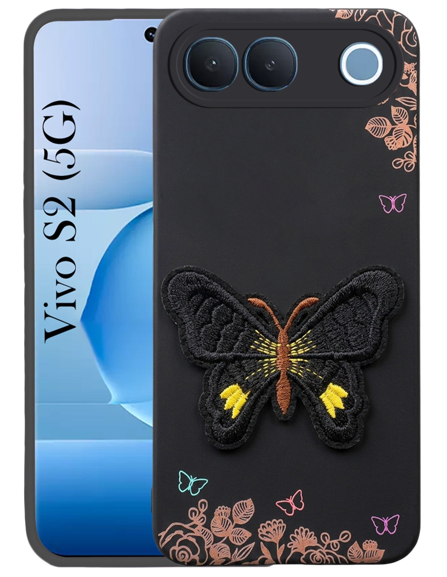 For Vivo S2 5G Back Cover Case (Soft Butterfly Embroidery | Women Teen Girls | Camera Protection| Matte Silicone)