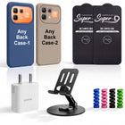Complete Mobile Care Kit (Get Any 2 Cases+2 Tempered Glass+25W Charger Adapter+Metallic Mobile Stand+Cable Protector)