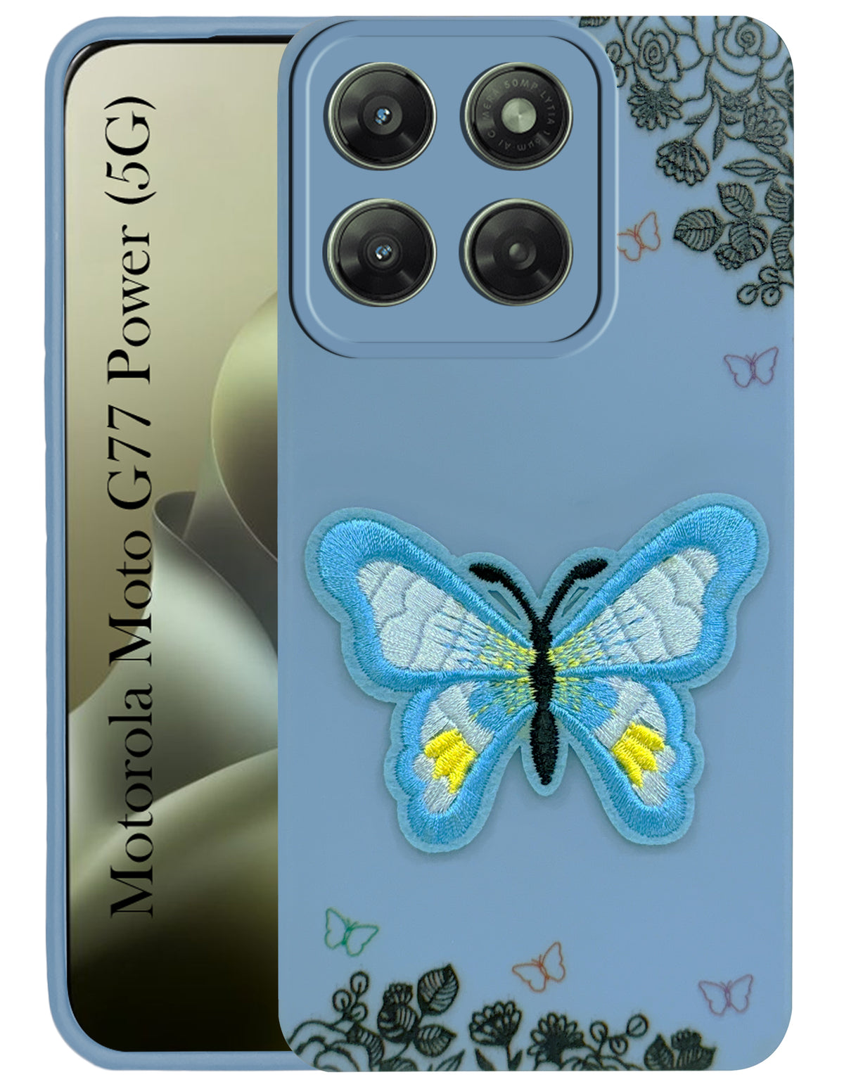 For Motorola Moto G77 Power Back Cover Case (Soft Butterfly Embroidery | Women Teen Girls | Camera Protection| Matte Silicone)