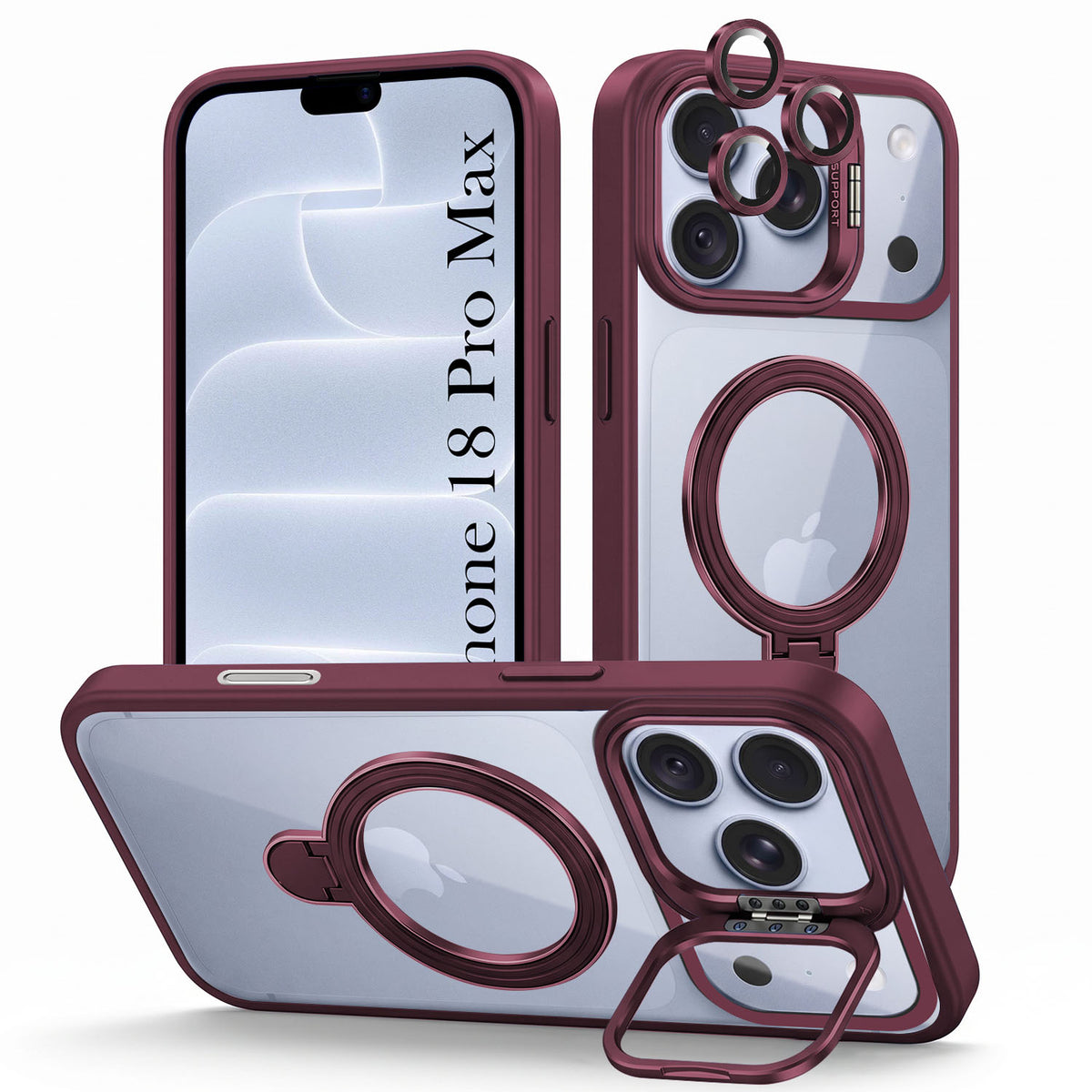 For Apple iPhone 18 Pro Max Back Cover Case Crystal (Lifetime Anti Yellow | Magnetic Ring Stand | Camera Lens Protection | MagSafe Compatible)