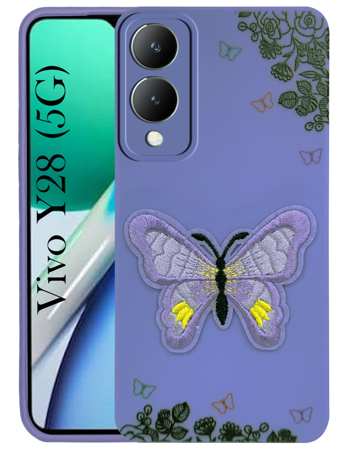 For Vivo Y28 5G Back Cover Case (Soft Butterfly Embroidery | Women Teen Girls | Camera Protection| Matte Silicone)