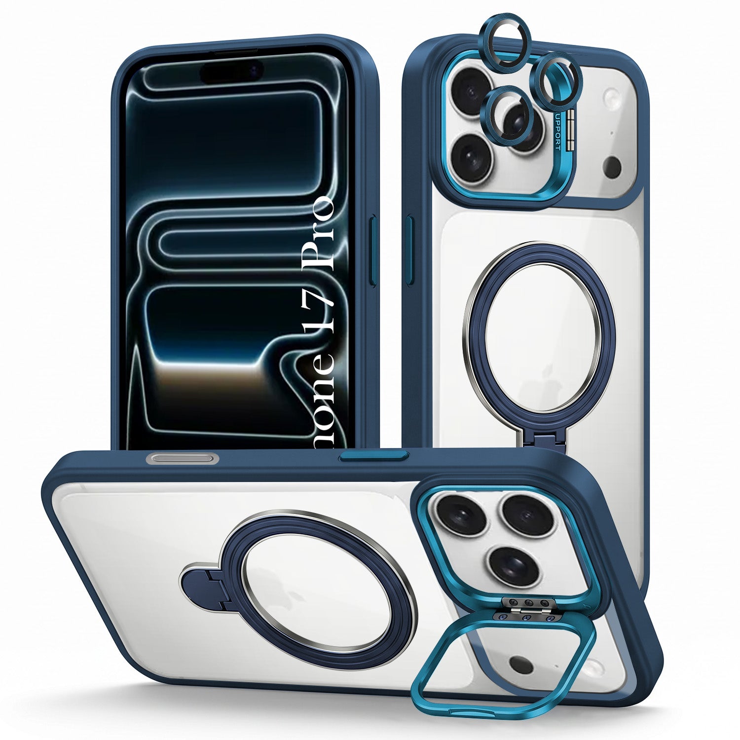 For Apple iPhone 17 Pro Back Cover Case Crystal (Lifetime Anti Yellow | Magnetic Ring Stand | Camera Lens Protection | MagSafe Compatible)