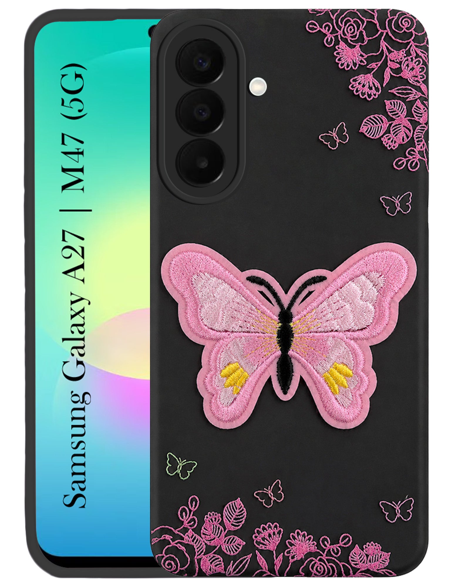 For Samsung Galaxy A27 5G | Samsung Galaxy M47 5G Back Cover Case (Soft Butterfly Embroidery | Women Teen Girls | Camera Protection| Matte Silicone)