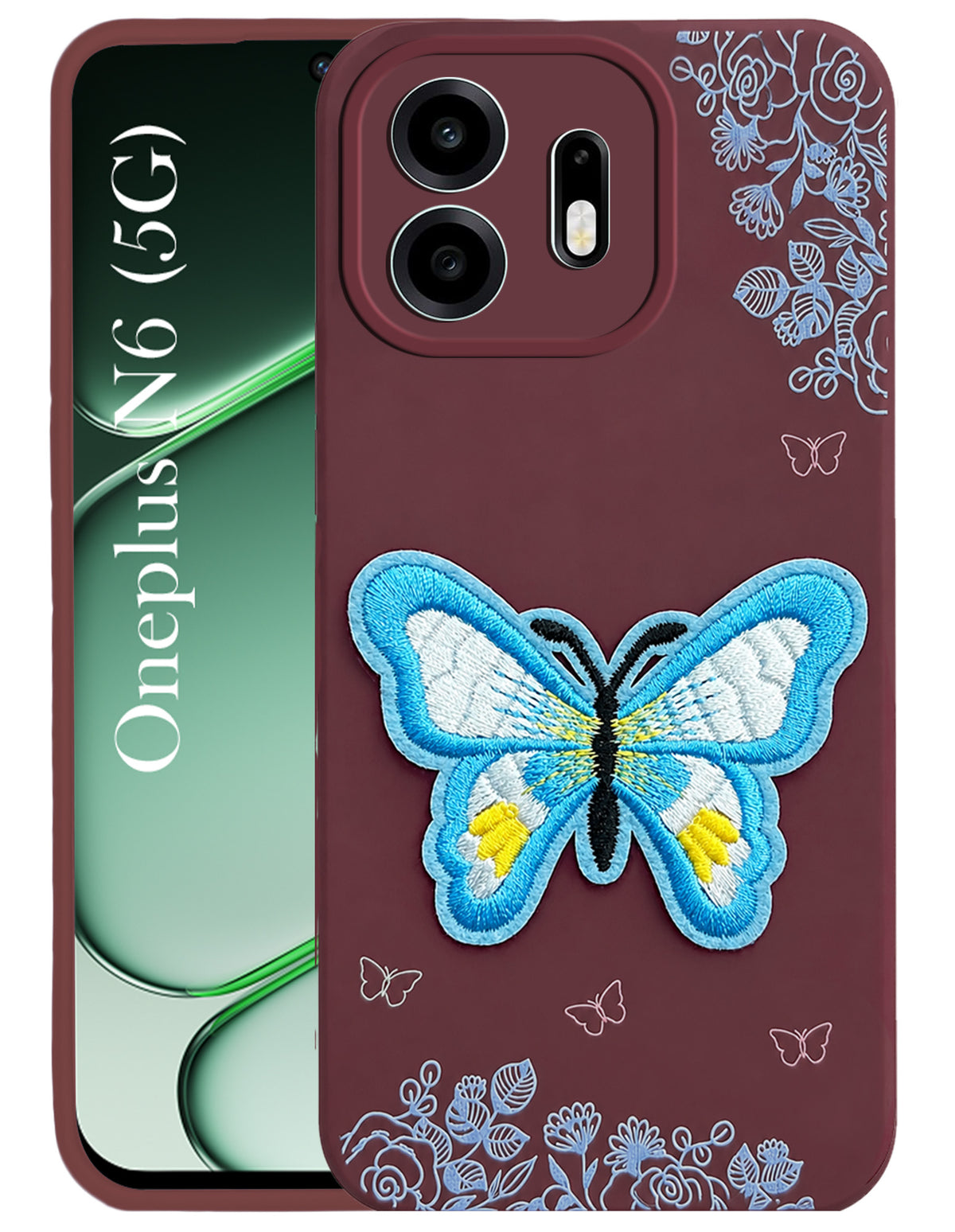 For OnePlus N6 Back Cover Case (Soft Butterfly Embroidery | Women Teen Girls | Camera Protection| Matte Silicone)