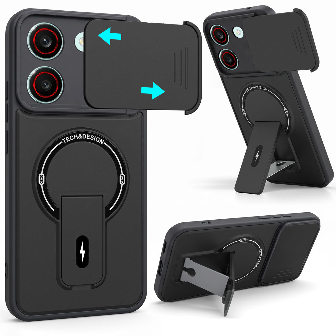 For Redmi Turbo 5 Back Case Cover Metallic (Hybrid Armor Kickstand | Sliding Shutter Camera Protection | MagSafe Compatible)