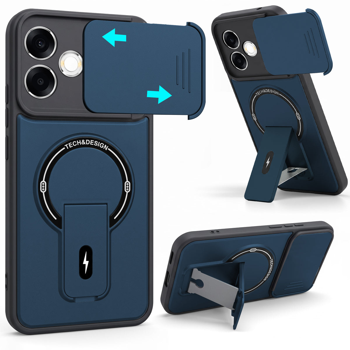 For Oppo F33 Pro 5G Back Case Cover Metallic (Hybrid Armor Kickstand | Sliding Shutter Camera Protection | MagSafe Compatible)