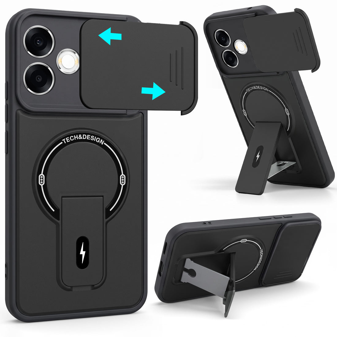 For Oppo F33 Pro 5G Back Case Cover Metallic (Hybrid Armor Kickstand | Sliding Shutter Camera Protection | MagSafe Compatible)