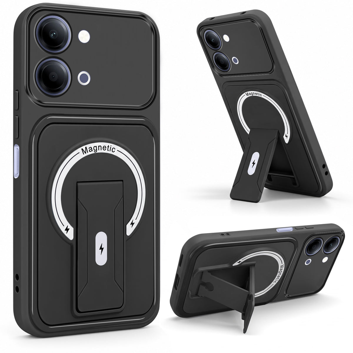 For Vivo Y05 4G | Vivo T5 Lite 5G Back Case Cover Metallic (Hybrid Armor Kickstand | MagSafe Compatible | Camera Protection Shockproof)