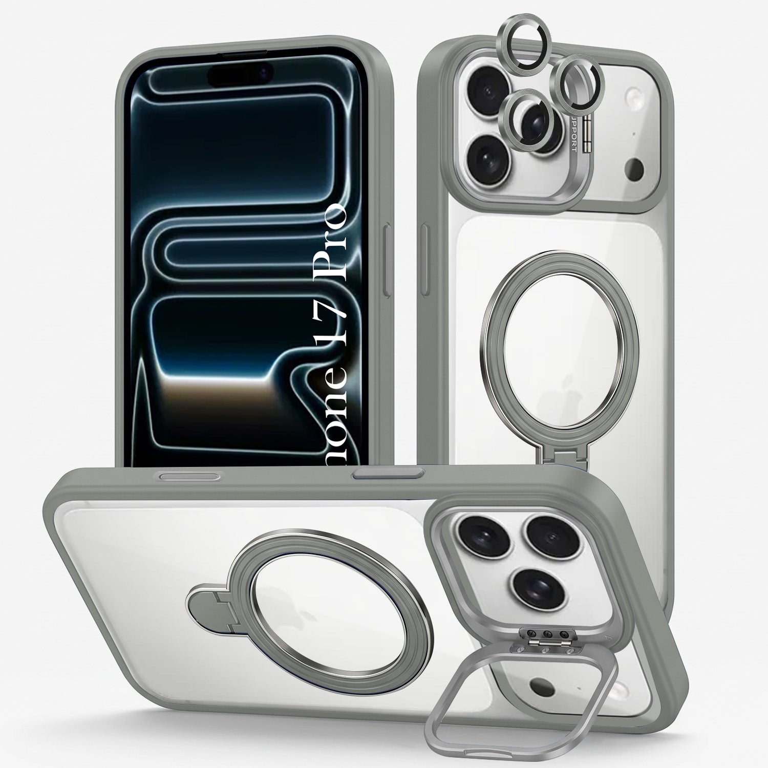 For Apple iPhone 17 Pro Back Cover Case Crystal (Lifetime Anti Yellow | Magnetic Ring Stand | Camera Lens Protection | MagSafe Compatible)