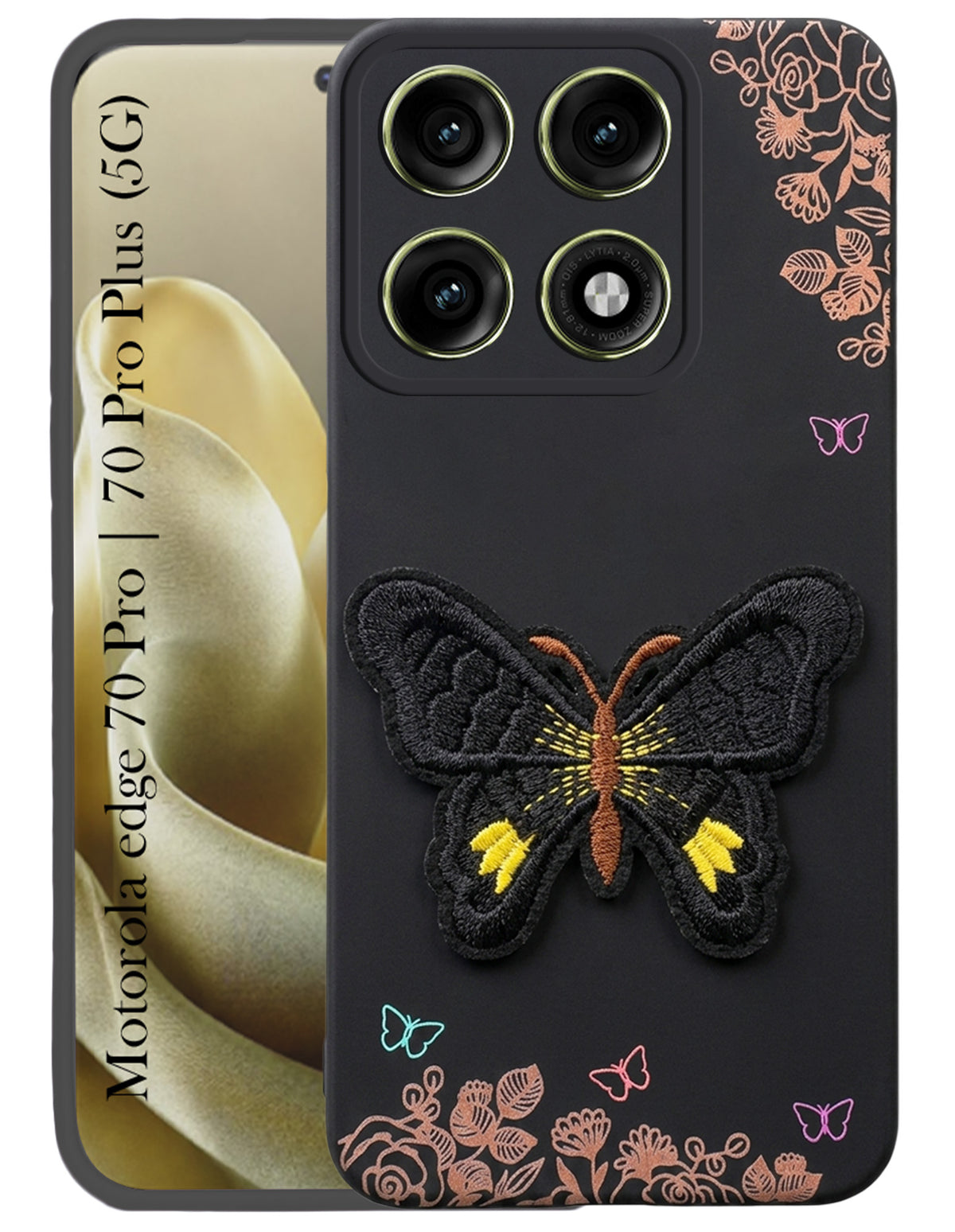 For Motorola Edge 70 Pro |  Motorola Edge 70 Pro Plus Back Cover Case (Soft Butterfly Embroidery | Women Teen Girls | Camera Protection| Matte Silicone)