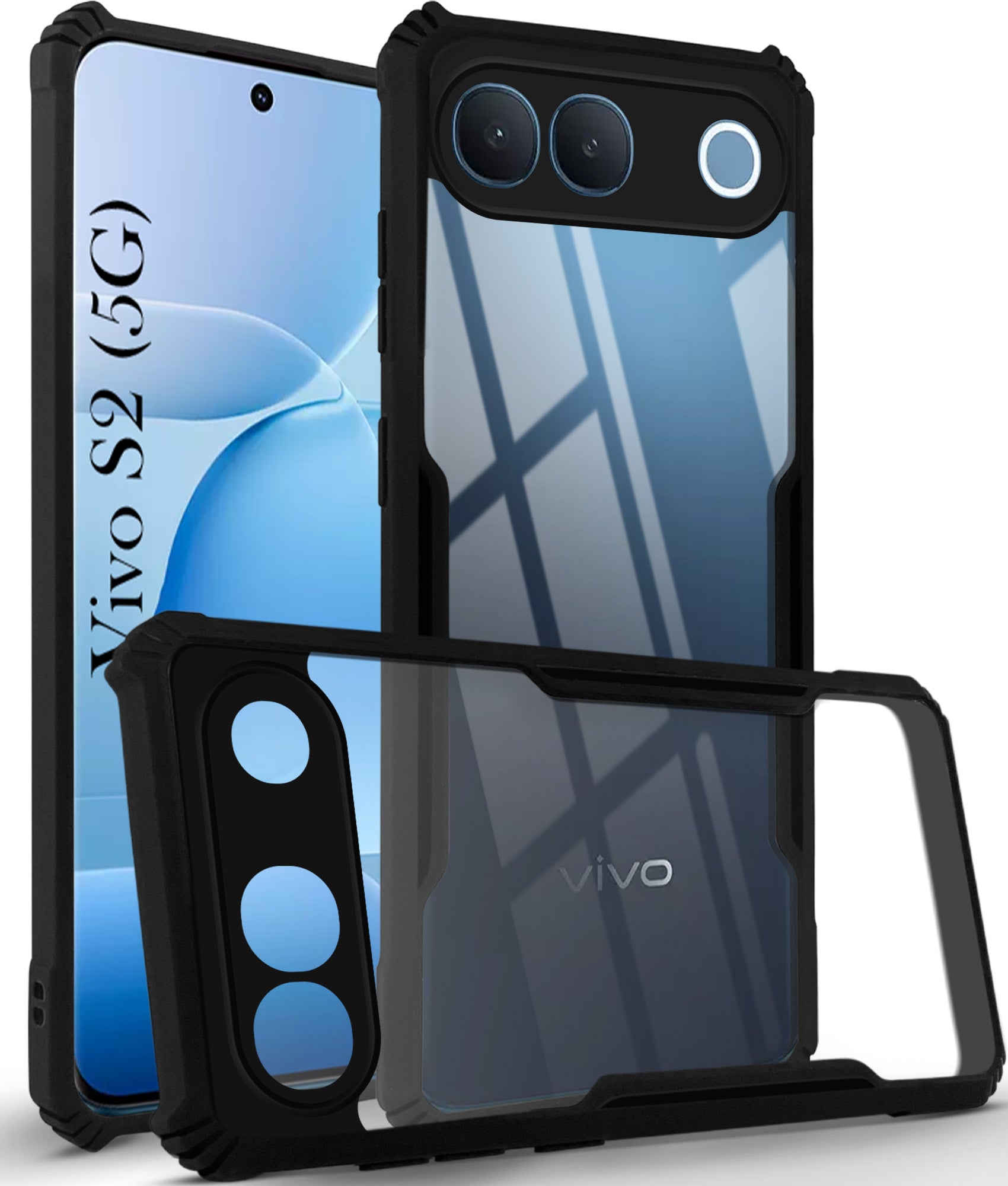 For Vivo S2 5G Back Cover Case Hybrid (Shockproof with Polycarbonate Clear Panel | Professional Black)