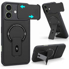 For Apple iPhone 16 Back Case Cover Metallic (Hybrid Armor Kickstand | Sliding Shutter Camera Protection | MagSafe Compatible)