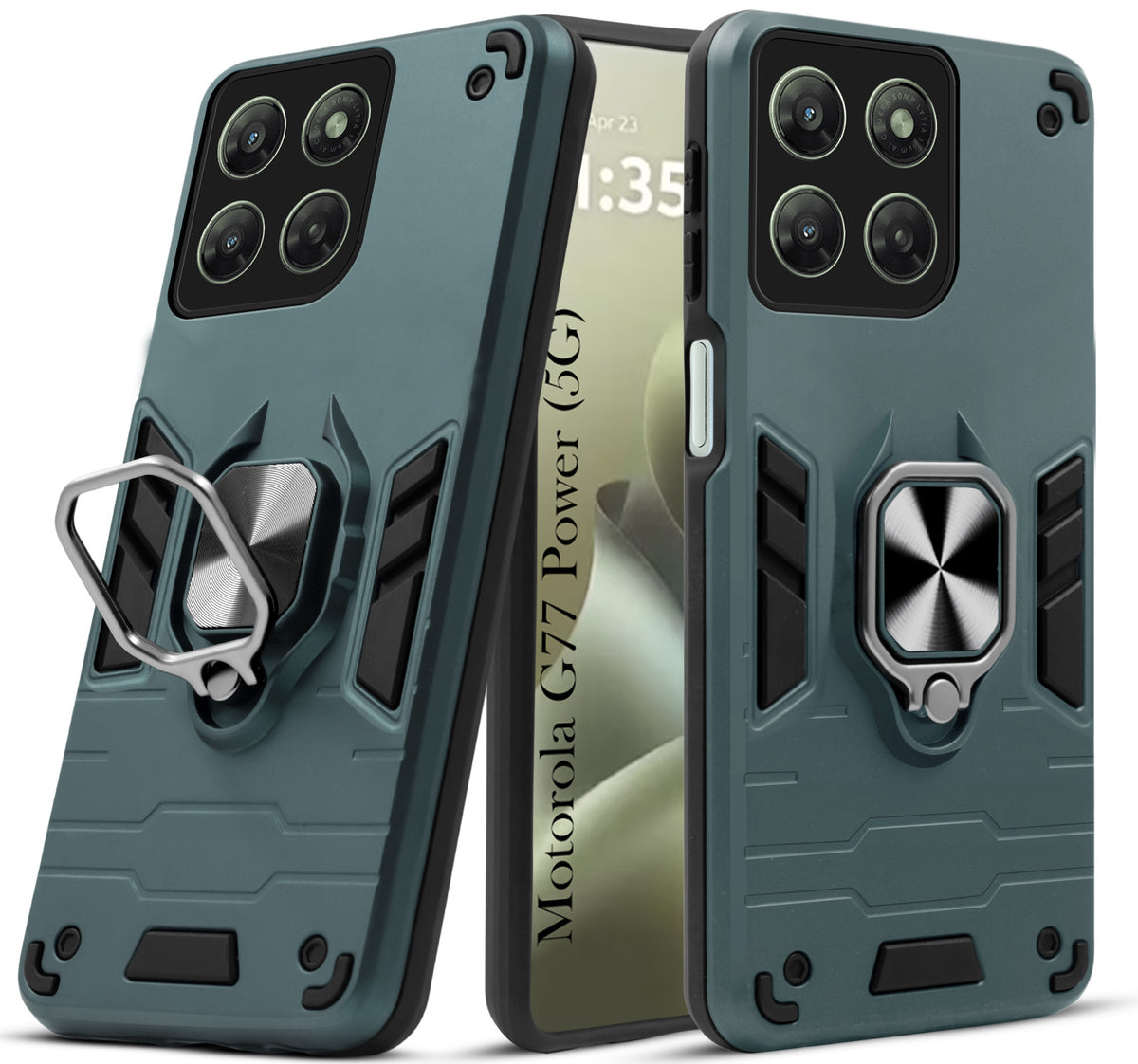 For Motorola Moto G77 Power Hybrid Armor Back Cover Case (Shockproof Dual Layer Polycarbonate |Ring Holder Kickstand)