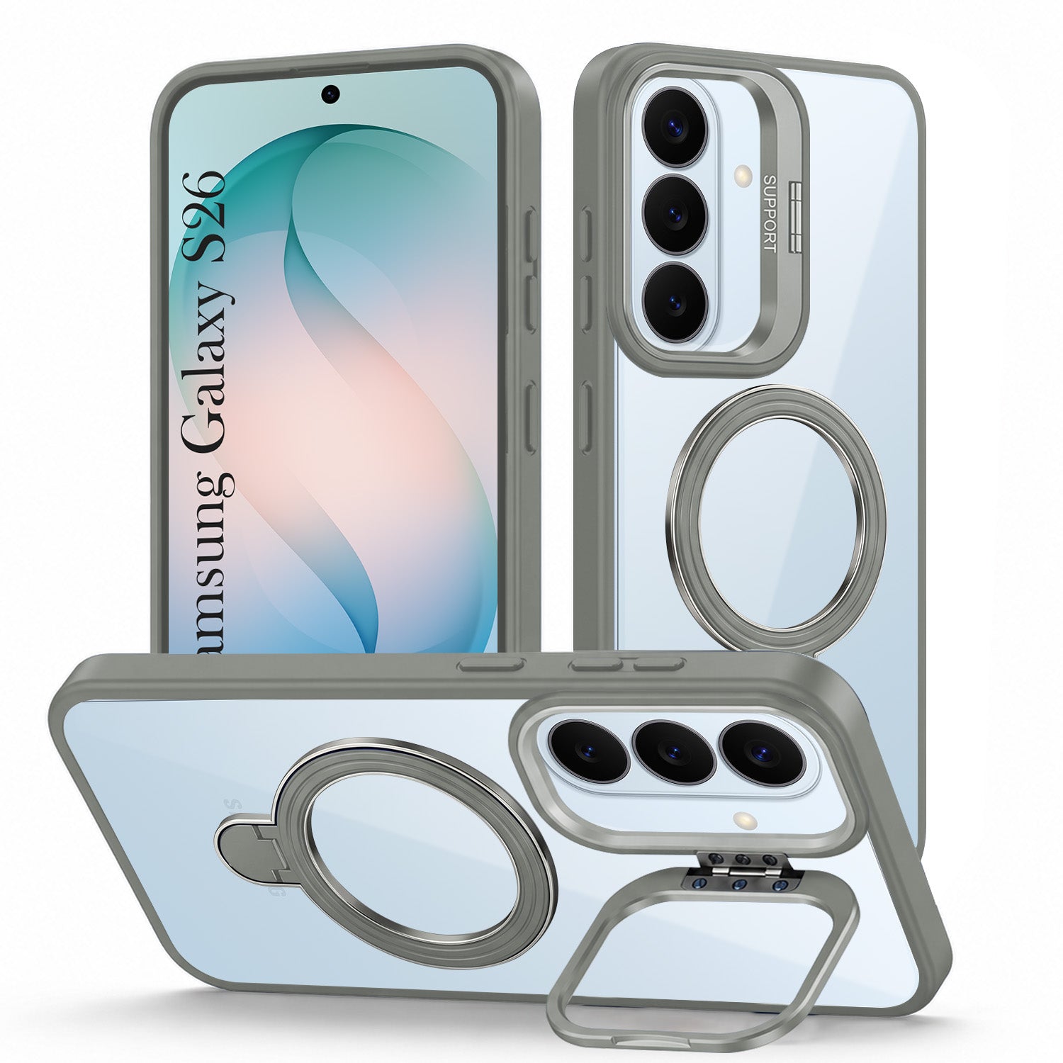 For Samsung Galaxy S26 5G Back Cover Case Crystal (Lifetime Anti Yellow | Magnetic Ring Stand | Camera Lens Protection | MagSafe Compatible)