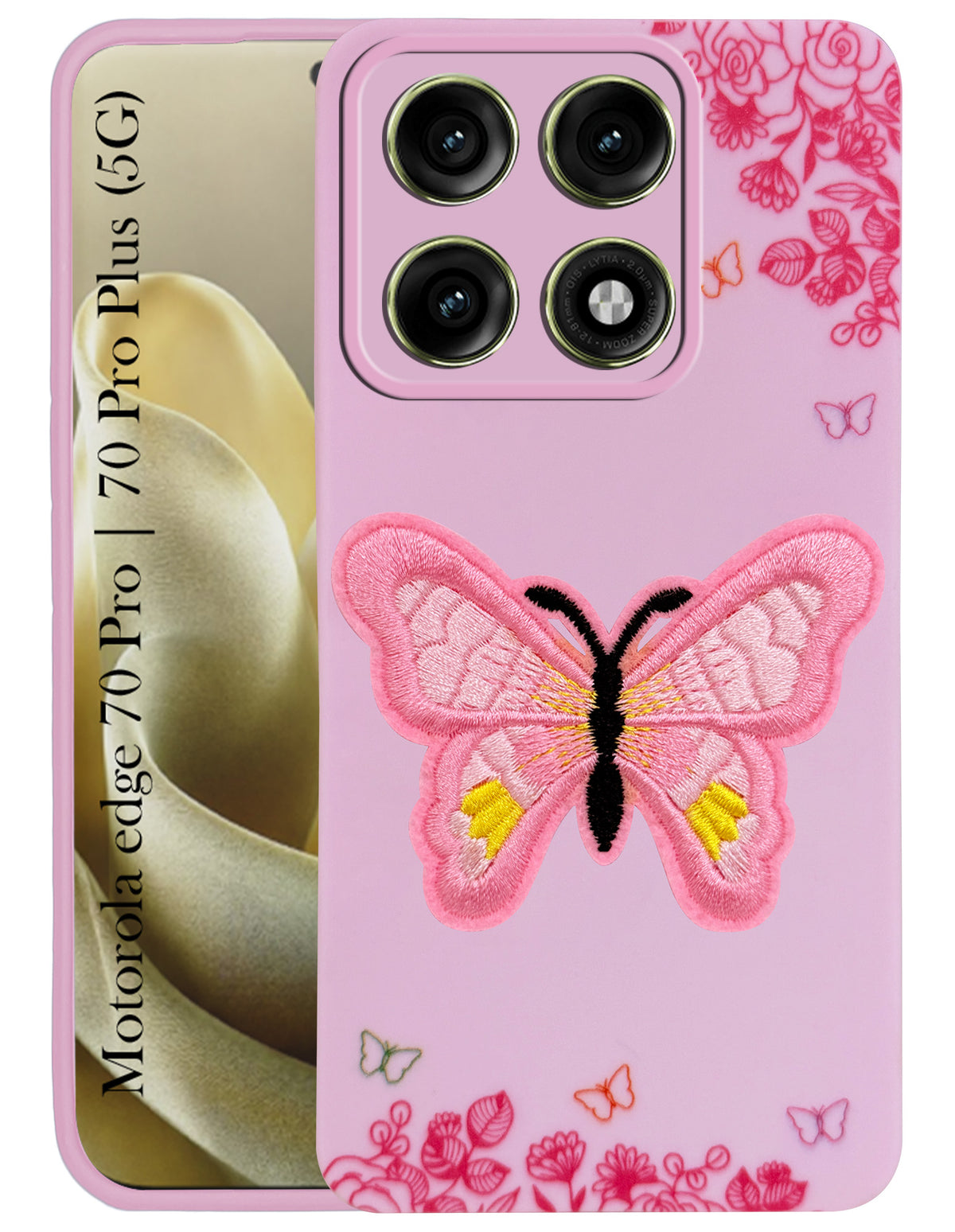 For Motorola Edge 70 Pro |  Motorola Edge 70 Pro Plus Back Cover Case (Soft Butterfly Embroidery | Women Teen Girls | Camera Protection| Matte Silicone)