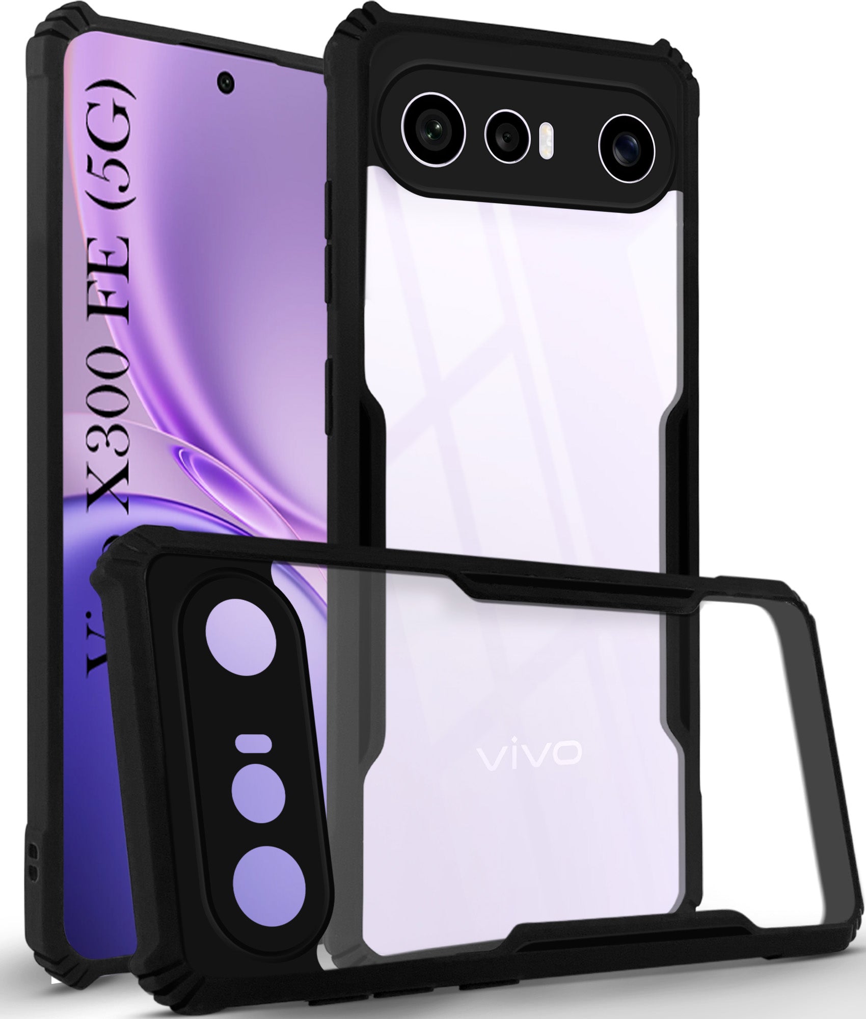For Vivo X300 FE Back Cover Case Hybrid (Shockproof with Polycarbonate Clear Panel | Professional Black)