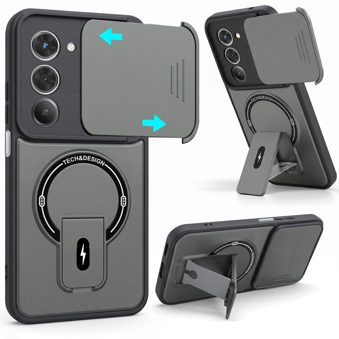For Redmi 15 Back Case Cover Metallic (Hybrid Armor Kickstand | Sliding Shutter Camera Protection | MagSafe Compatible)