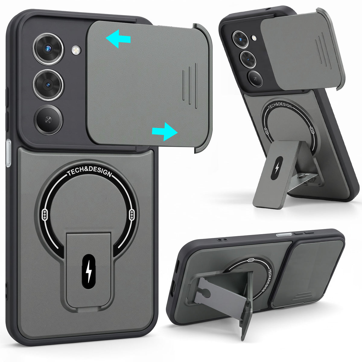 For Redmi 15 Back Case Cover Metallic (Hybrid Armor Kickstand | Sliding Shutter Camera Protection | MagSafe Compatible)