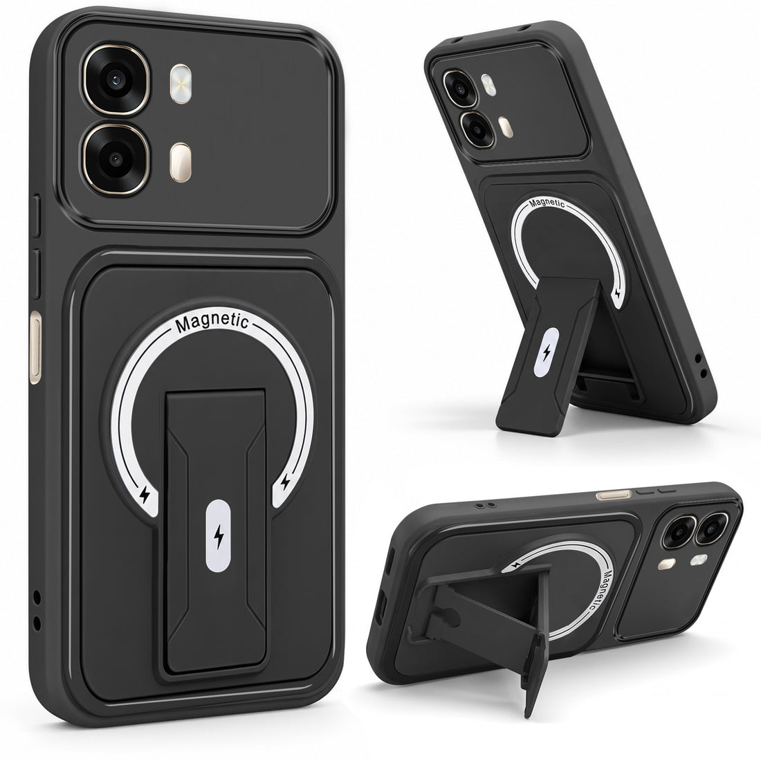 For Oppo A6 Pro Back Case Cover Metallic (Hybrid Armor Kickstand | MagSafe Compatible | Camera Protection Shockproof)