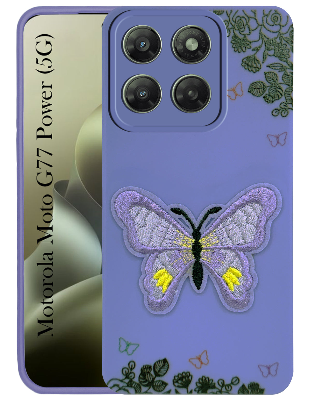 For Motorola Moto G77 Power Back Cover Case (Soft Butterfly Embroidery | Women Teen Girls | Camera Protection| Matte Silicone)