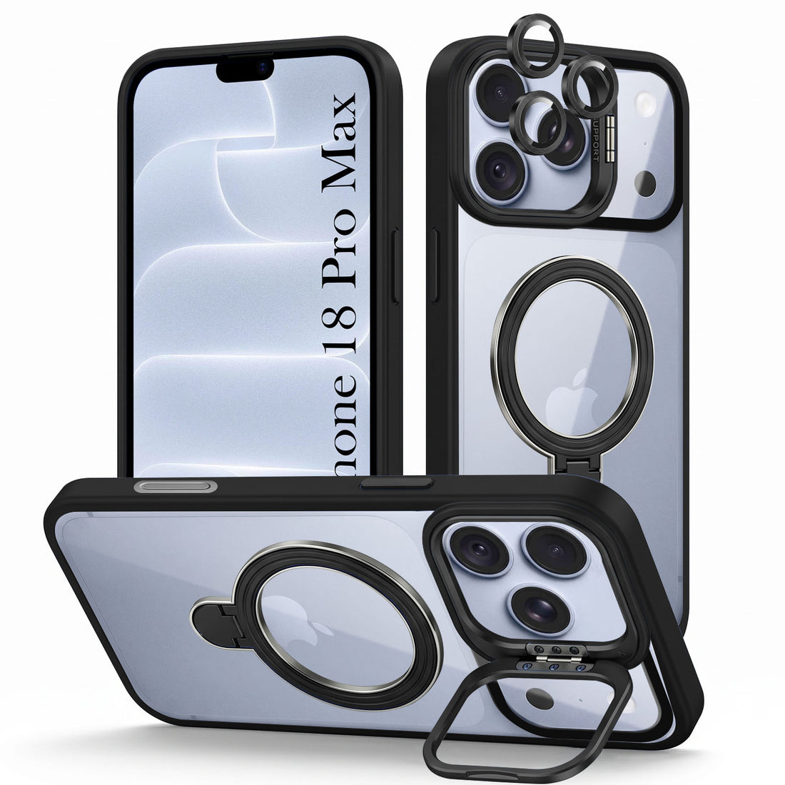 For Apple iPhone 18 Pro Max Back Cover Case Crystal (Lifetime Anti Yellow | Magnetic Ring Stand | Camera Lens Protection | MagSafe Compatible)