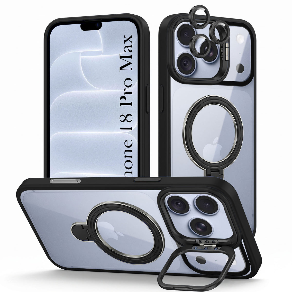 For Apple iPhone 18 Pro Max Back Cover Case Crystal (Lifetime Anti Yellow | Magnetic Ring Stand | Camera Lens Protection | MagSafe Compatible)