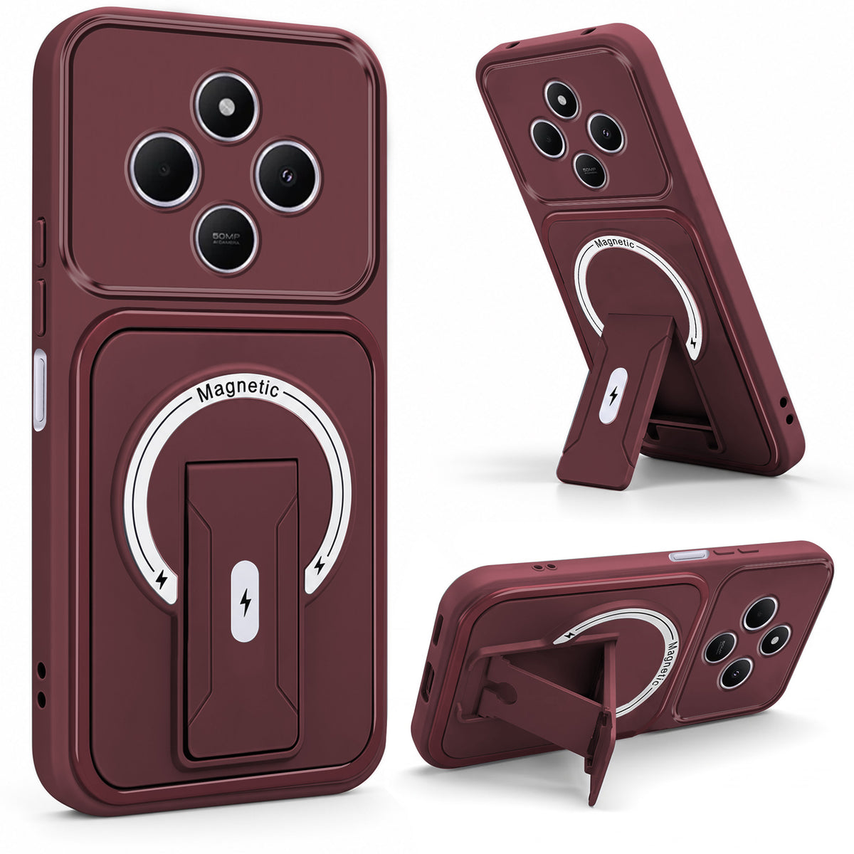For Redmi A4 5G | Xiaomi Redmi 14C Back Case Cover Metallic (Hybrid Armor Kickstand | MagSafe Compatible | Camera Protection Shockproof)