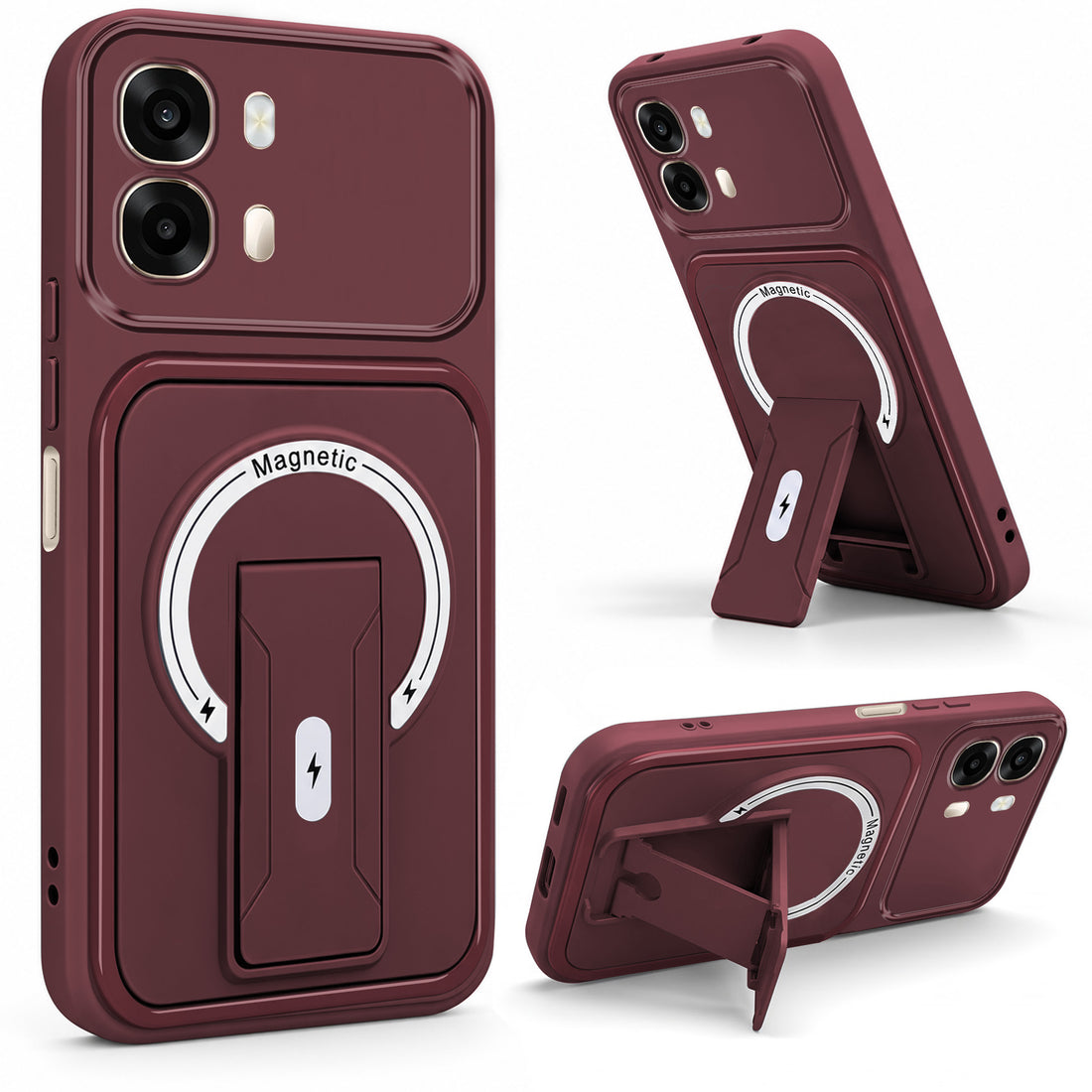 For Oppo A6 Pro Back Case Cover Metallic (Hybrid Armor Kickstand | MagSafe Compatible | Camera Protection Shockproof)