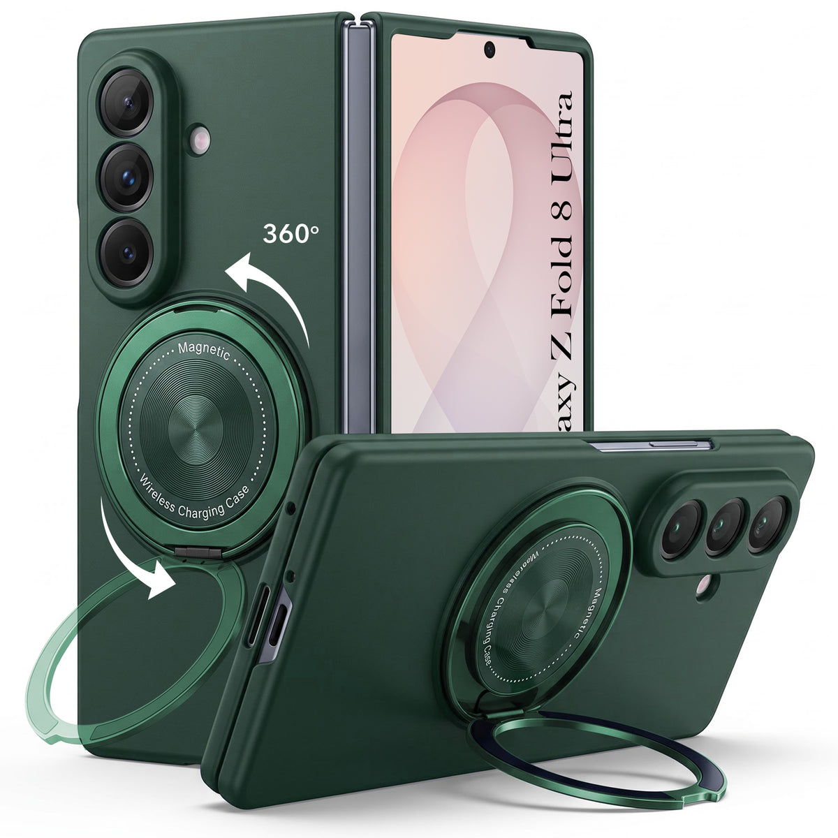 For Samsung Galaxy Z Fold 8 Ultra Back Cover Case (360° Rotating Kickstand Ring | Shockproof Camera Protection | Magnetic MagSafe Wireless Charging Support)