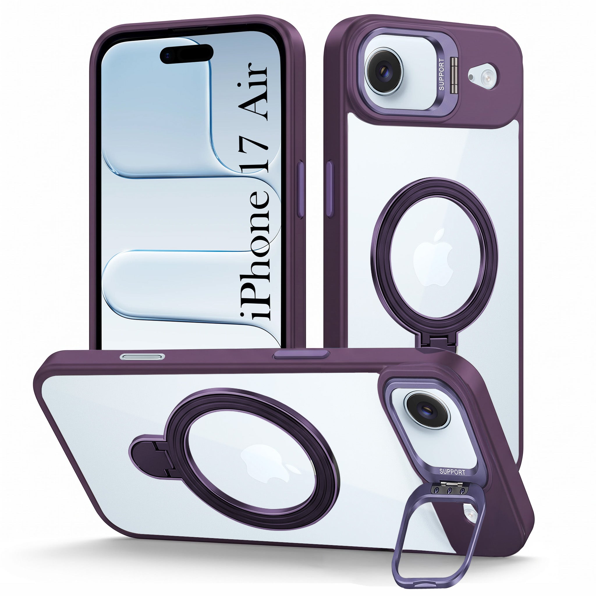 For Apple iPhone 17 Air Back Cover Case Crystal (Lifetime Anti Yellow | Magnetic Ring Stand | Camera Lens Protection | MagSafe Compatible)