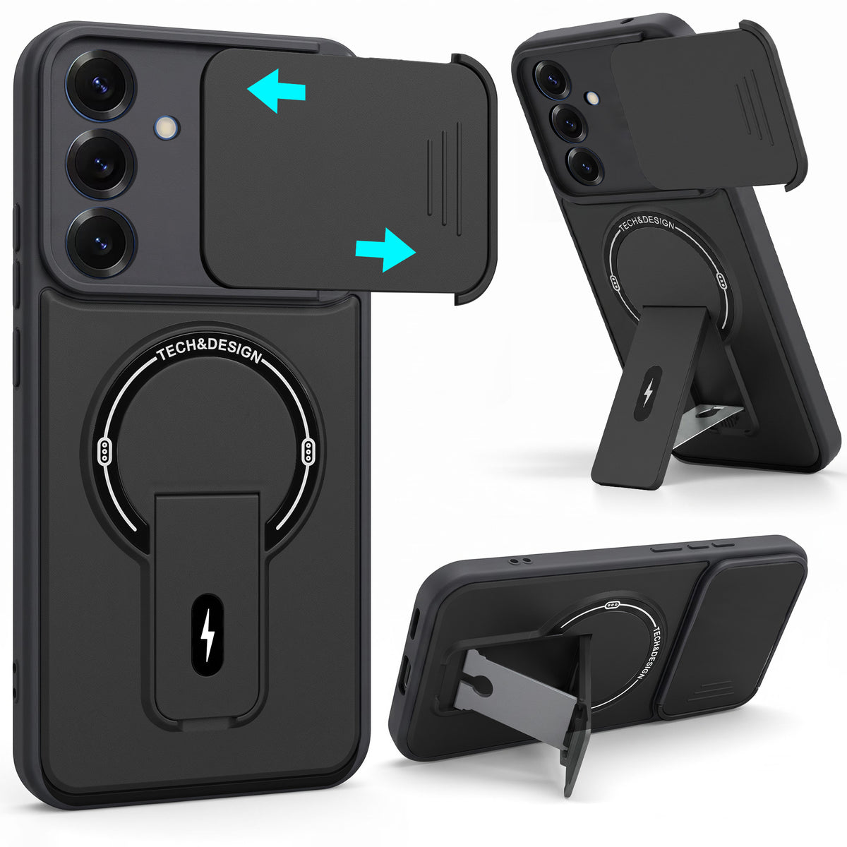 For Samsung Galaxy S25 Back Case Cover Metallic (Hybrid Armor Kickstand | Sliding Shutter Camera Protection | MagSafe Compatible)