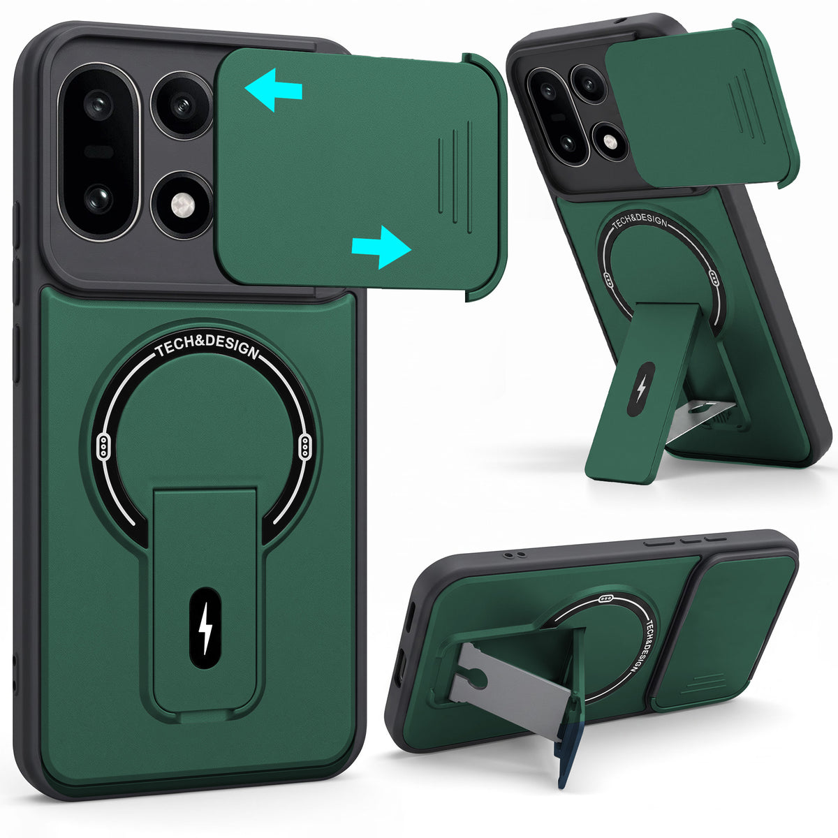 For OnePlus 15 5G Back Case Cover Metallic (Hybrid Armor Kickstand | Sliding Shutter Camera Protection | MagSafe Compatible)