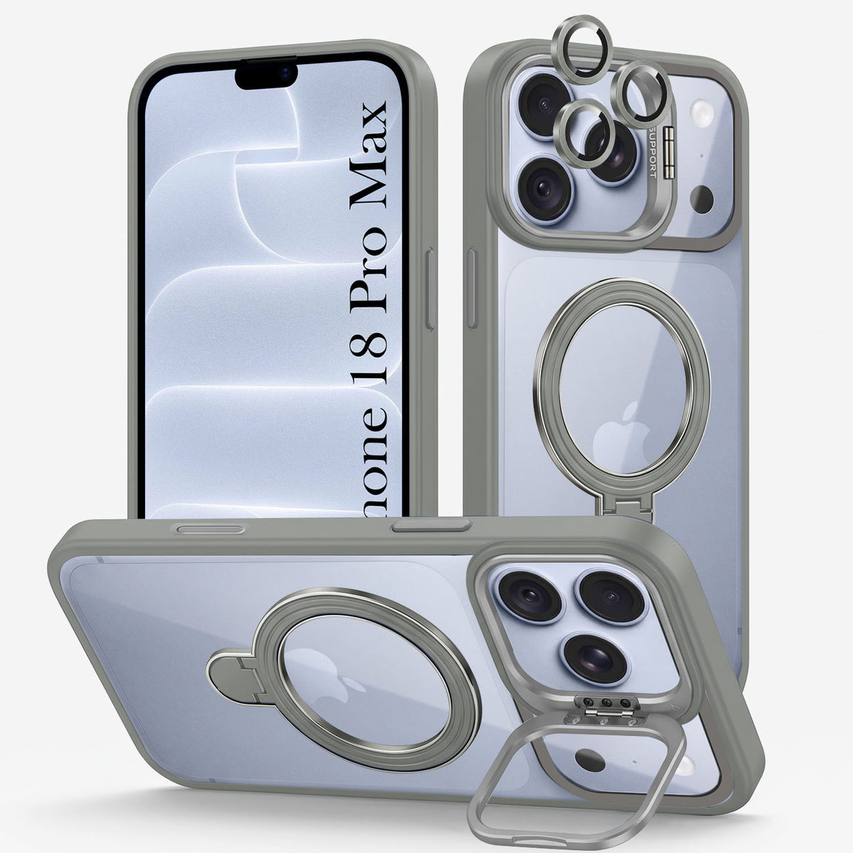 For Apple iPhone 18 Pro Max Back Cover Case Crystal (Lifetime Anti Yellow | Magnetic Ring Stand | Camera Lens Protection | MagSafe Compatible)