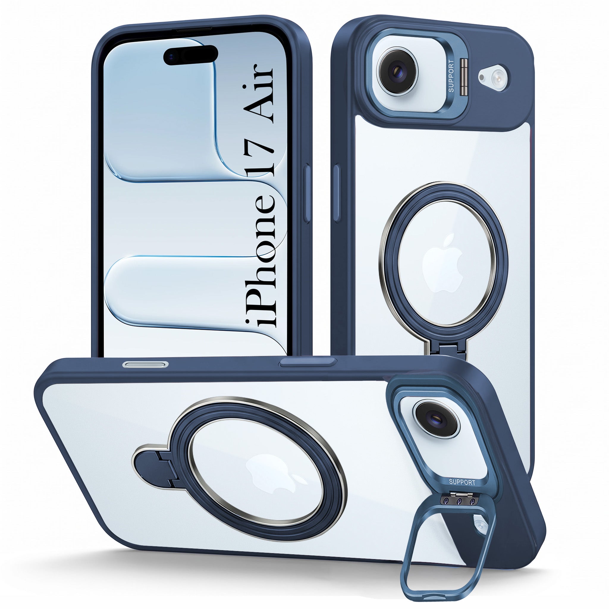 For Apple iPhone 17 Air Back Cover Case Crystal (Lifetime Anti Yellow | Magnetic Ring Stand | Camera Lens Protection | MagSafe Compatible)